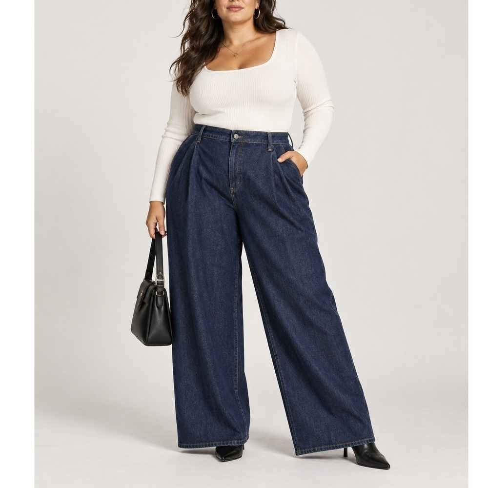 Banana Republic High-Rise Trouser Jeans Dark Wash Wide Leg 34/18 Regular NEW